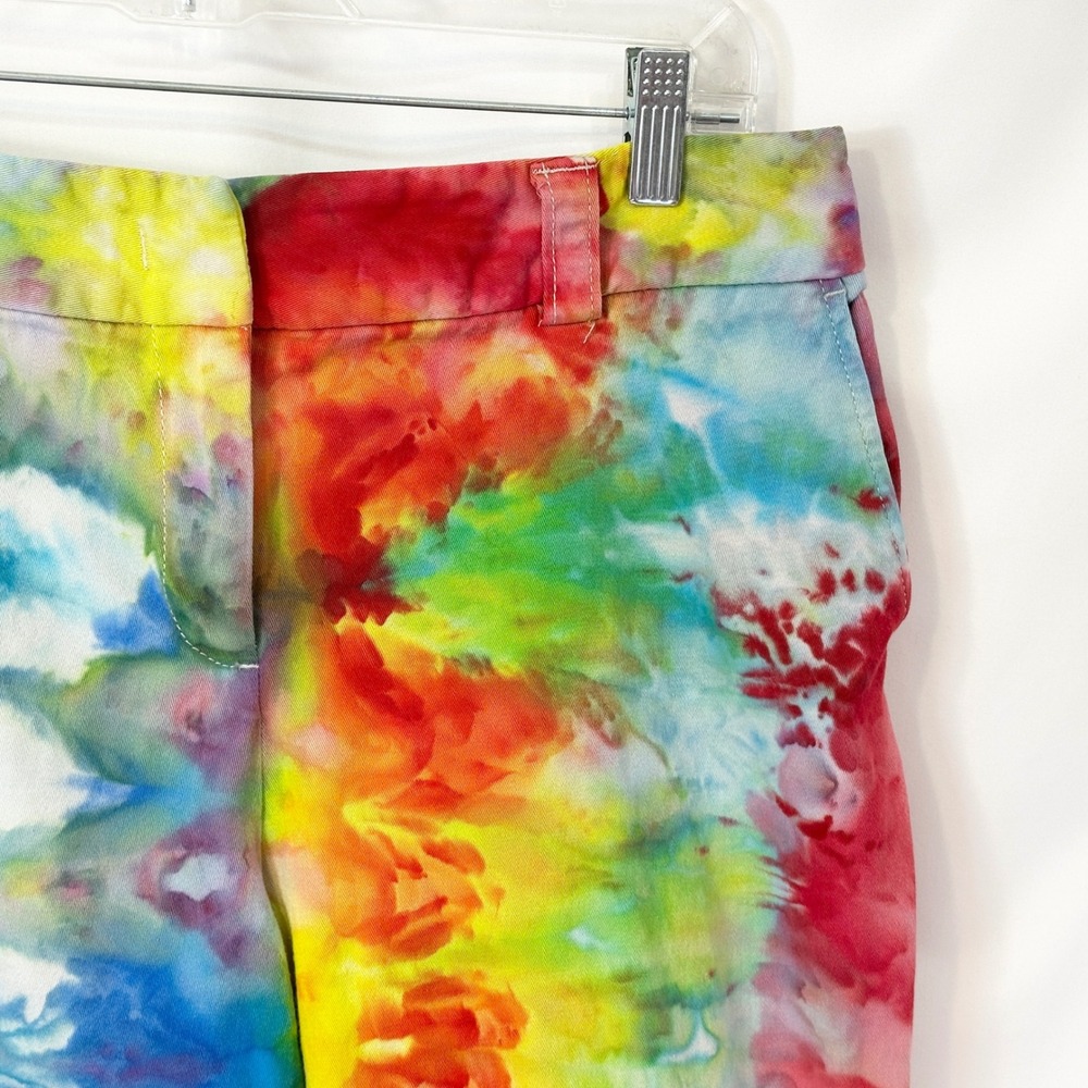 Rafaella Size 10 Shorts Handmade Tie Dye Bermuda Blue Yellow Red Mid Rise 436 - Picture 4 of 12